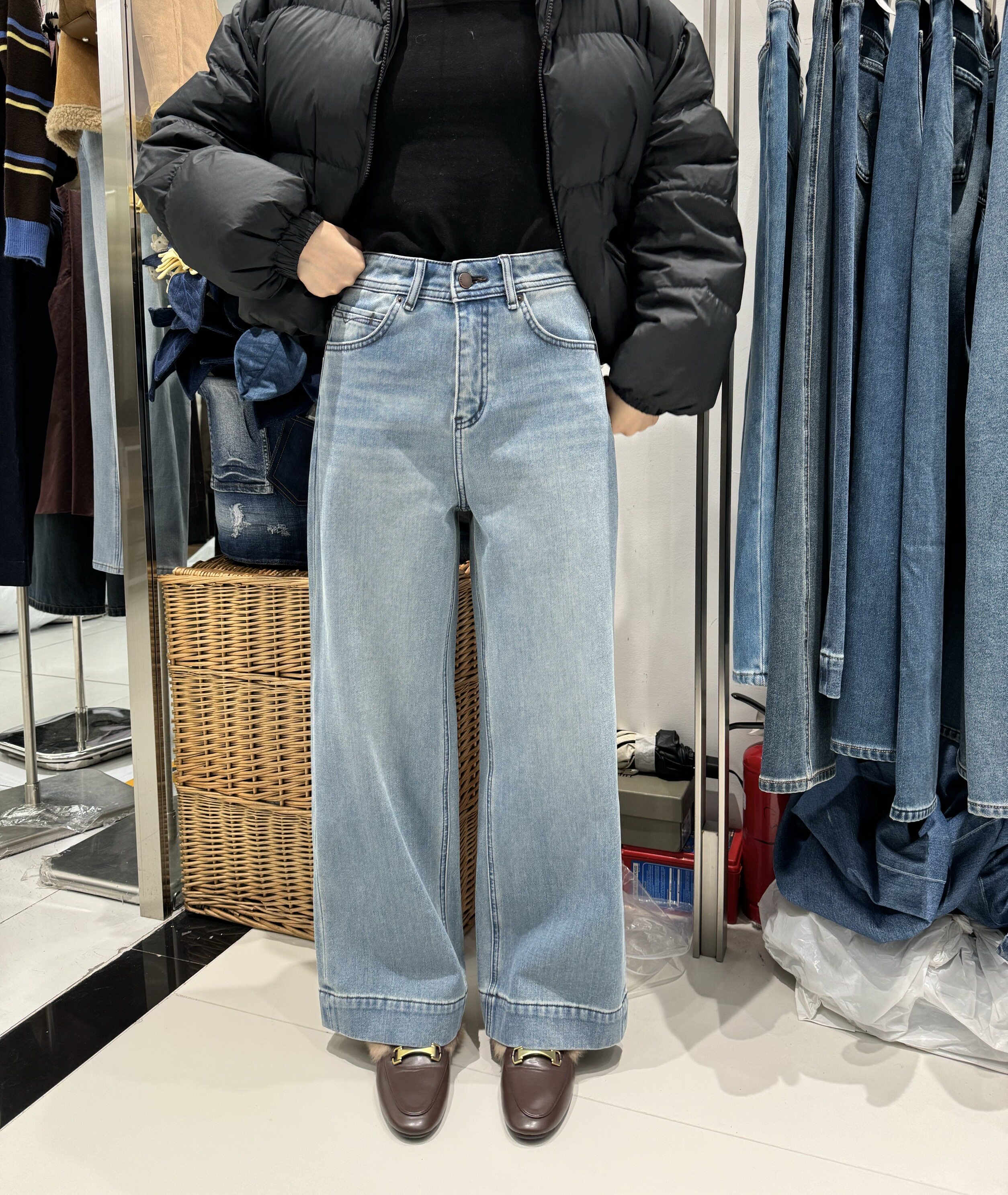 Kabodo86102A卡布加绒牛仔裤女2025冬新款高腰磨毛拖地显瘦拖地裤