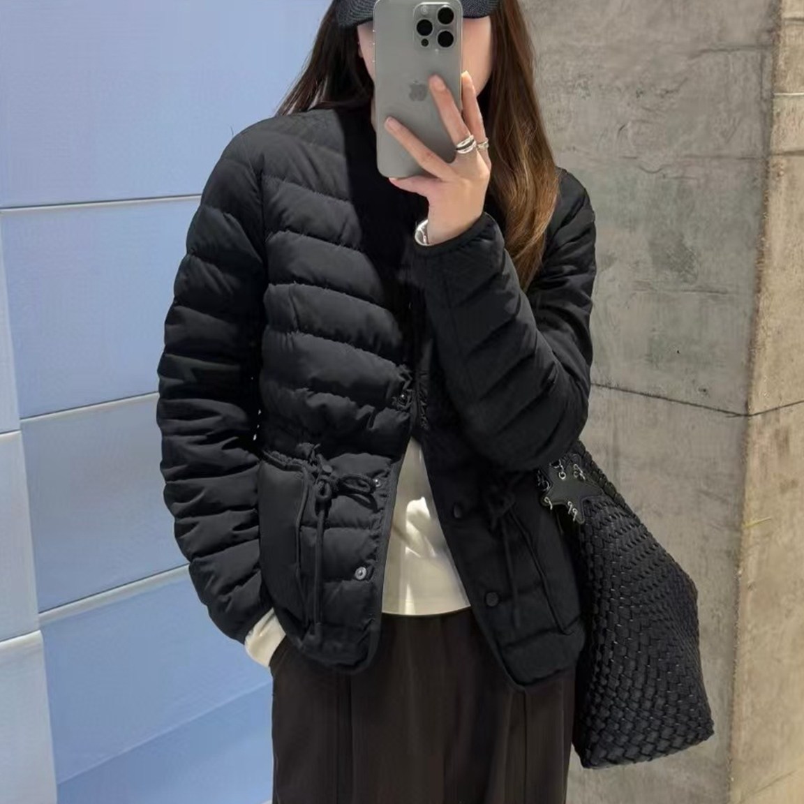 安心绒高蓬90绒无领收腰羽绒服女