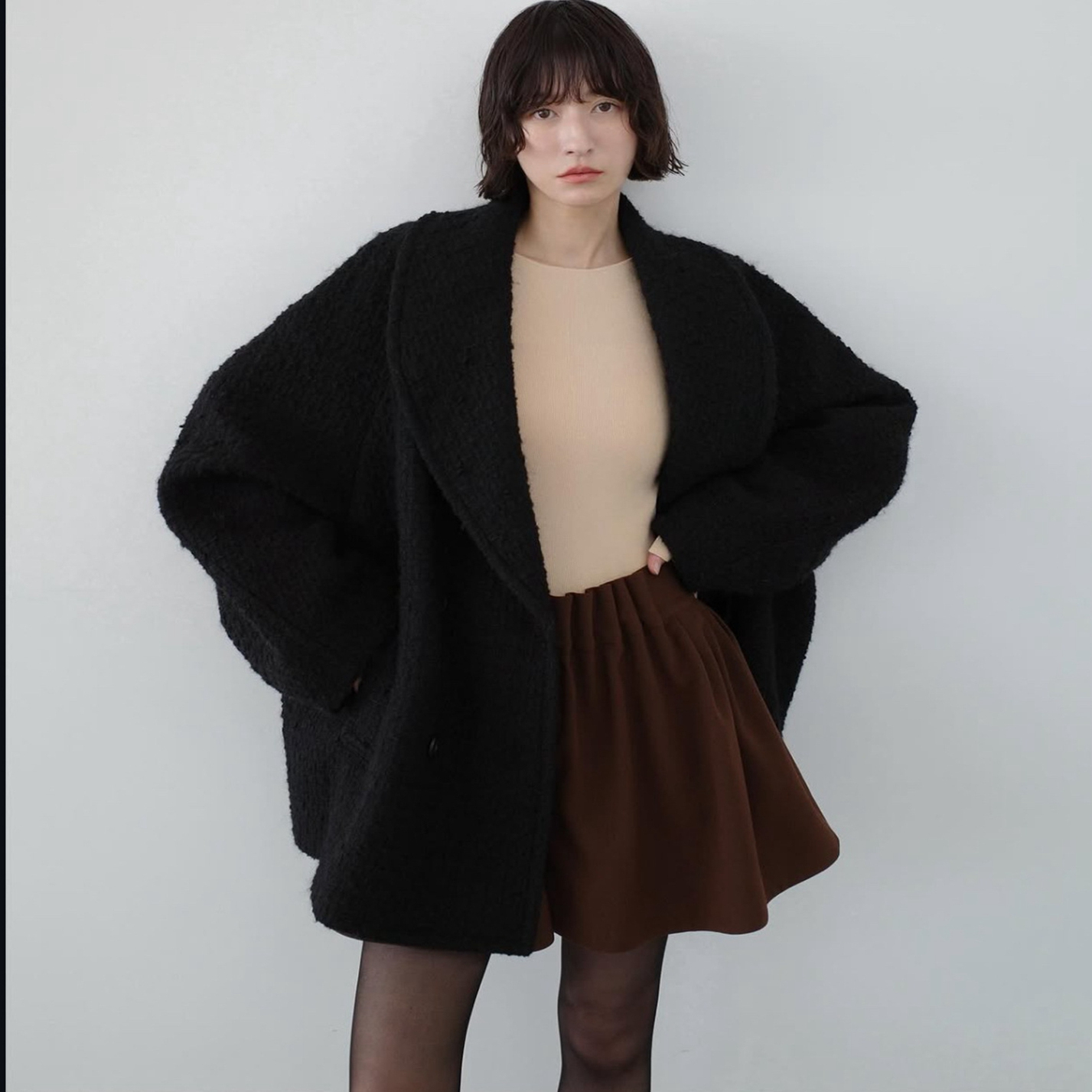 茧型大翻领粗花呢外套小香风大衣