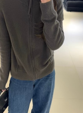实拍！韩系冬新品复古纯羊毛拉链立领直筒针织衫开衫毛衣女11193