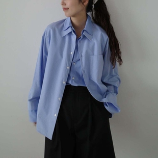 实拍日系高定26春夏复古休闲假两件双翻领条纹拼色宽松衬衫上衣女