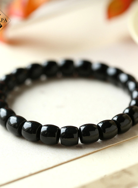 MYPAPA和田玉系列毕业级直切老型珠墨玉和田玉单圈手串男女手链