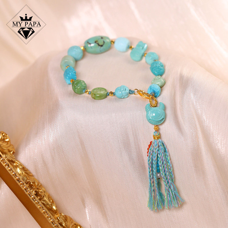 MYPAPA彩宝可遇不可求高瓷绿松石多宝老金手链手串女