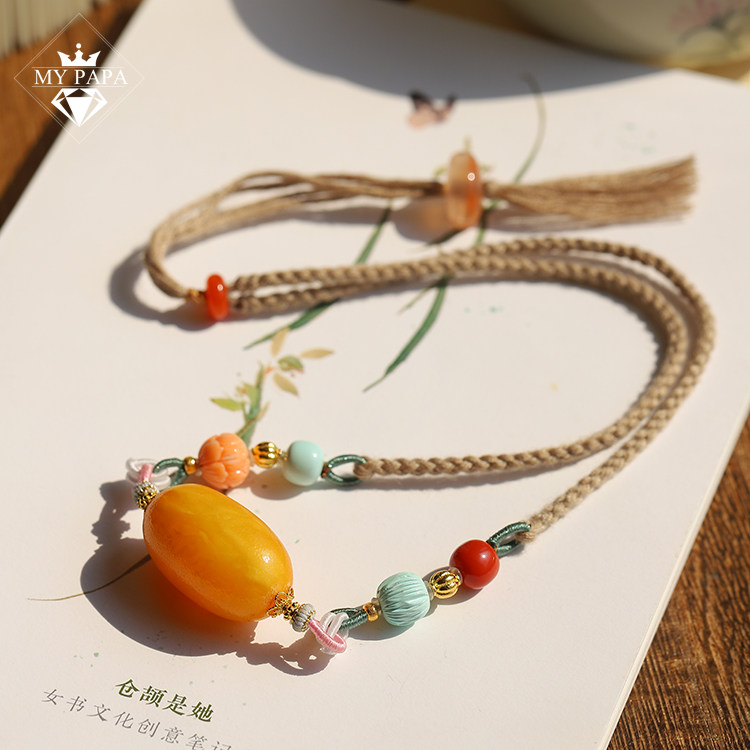 MYPAPA古董老蜜蜡桶珠配彩宝