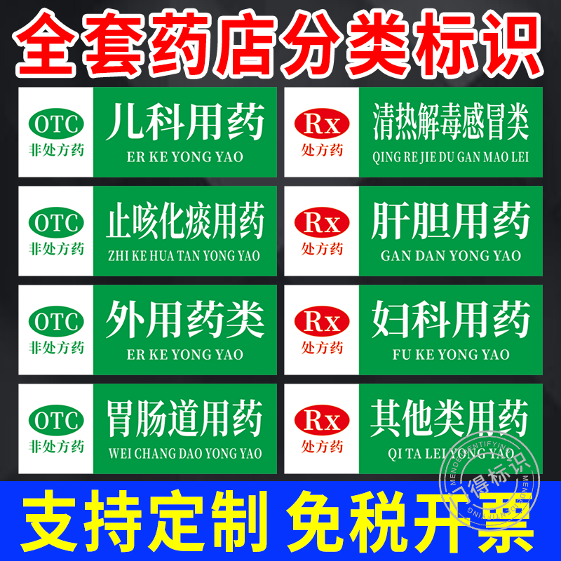 药店药品分类标识牌全套医院门诊所药房区域标签贴纸GSP 认证指示