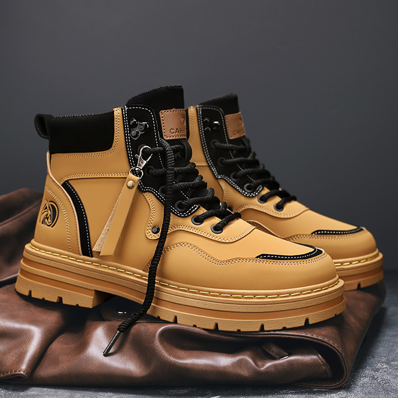 MARTIN BOOTS MENS AUTUMN AND WINTER HIGH-TOP BRITISH STYLE WORKWEAR RHUBARB BOOTS MENS FLEECE COTTON SHOES PLATFORM SOLED OUTDOOR WATERPROOF LEATHER BOOTS