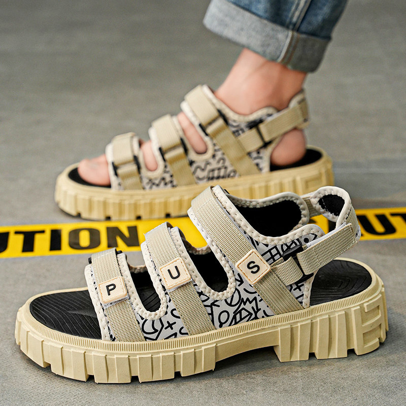 SANDALS MENS 2024 NEW SUMMER NON-SLIP OUTER WEAR SPORTS BEACH SHOES MENS OUTDOOR PLATFORM VIETNAM WADING SLIPPERS