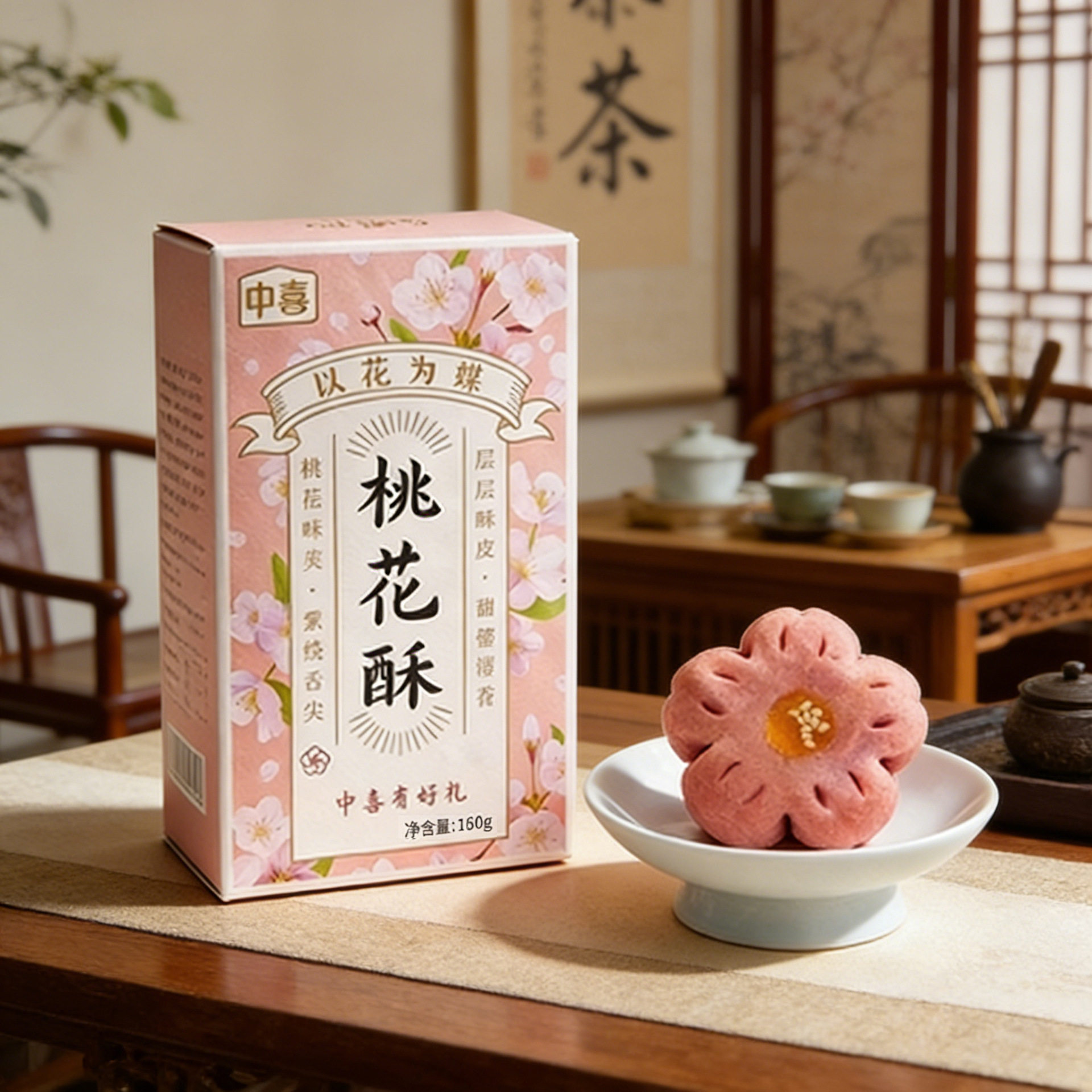 山姆冠必买手工桃花酥传统中式糕点茶社下午茶茶点喜饼伴手礼摆盘