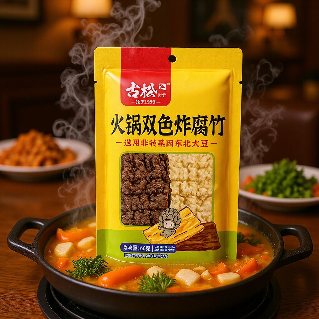 山姆必买古松双拼油炸腐竹非转基因双色黄黑豆火锅麻辣烫螺蛳粉豆图片