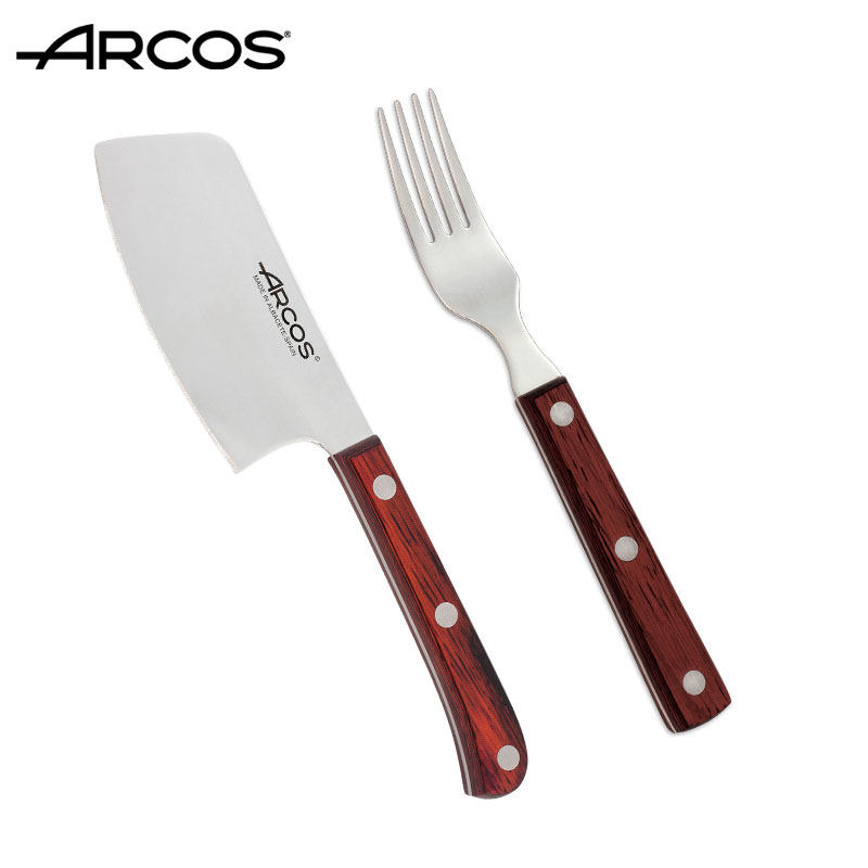 ARCOS原装进口战斧牛排刀叉套装斧头型木柄400不锈钢西餐刀叉