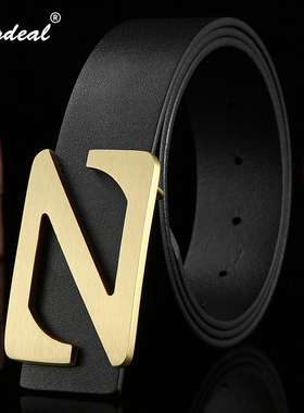 正品Z字皮带男真皮年轻人黄铜扣高档品牌腰带男潮ins牛仔裤韩版