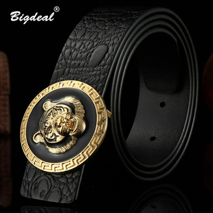 潮流裤 高档品牌纯牛皮平滑扣腰带男牛仔裤 带 皮带真皮正品 虎头男士