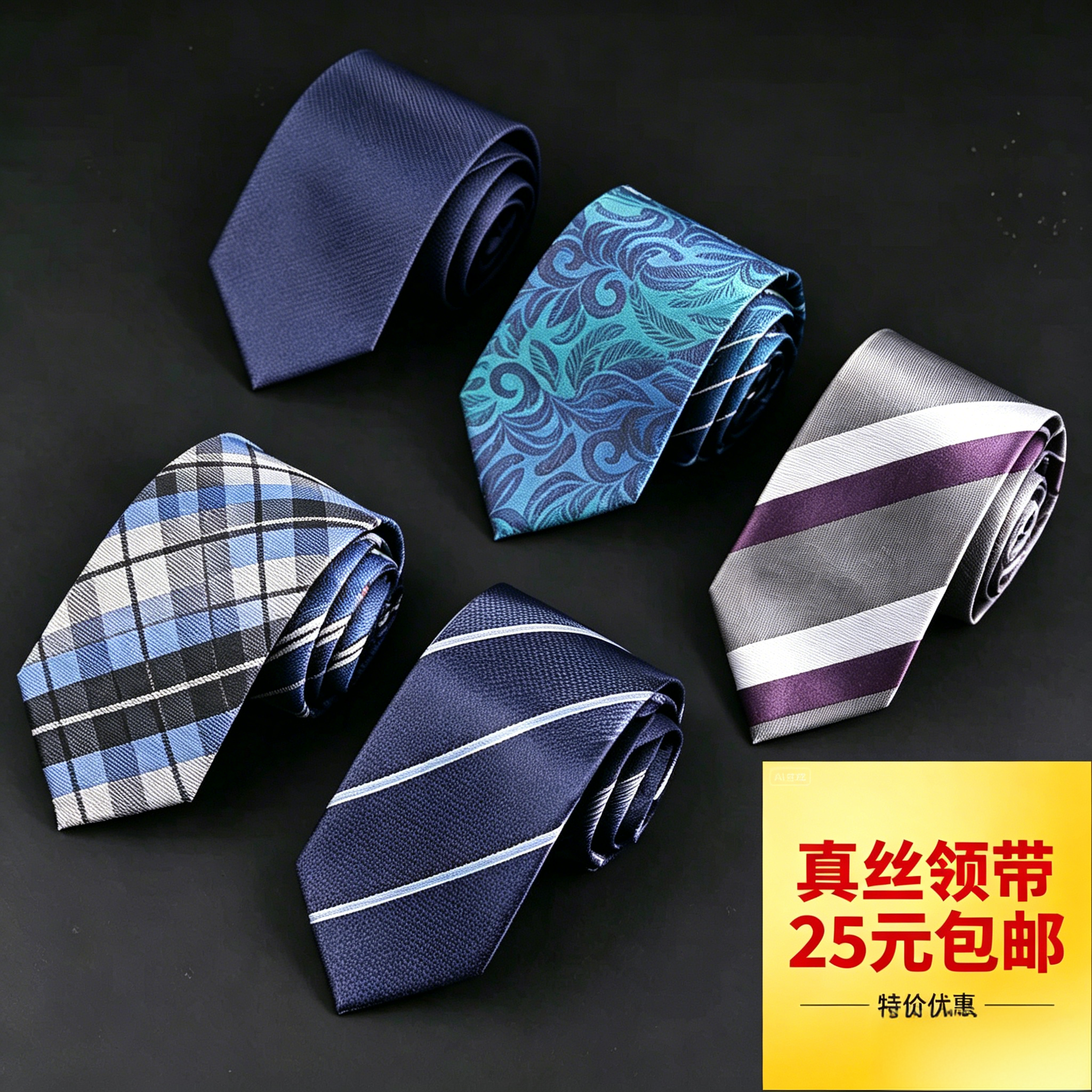 兰玛桑蚕丝男士商务条纹领带礼盒