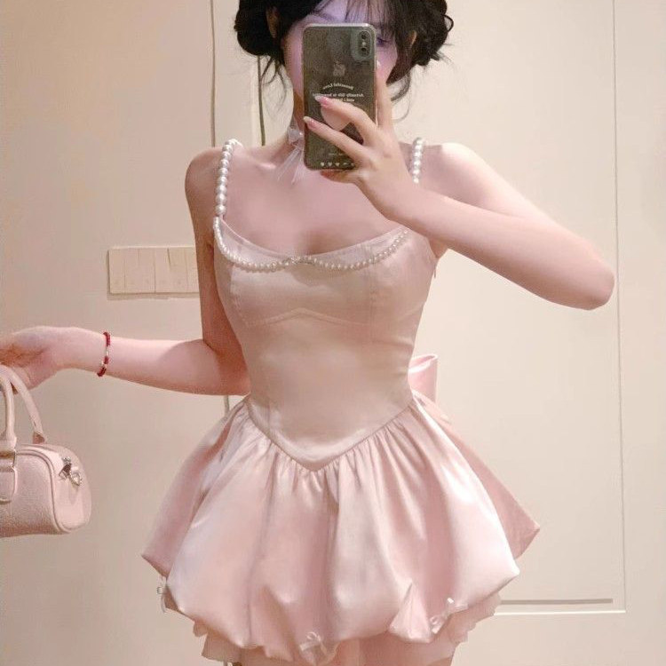 绝美减龄收腰显瘦蓬蓬吊带连衣裙短裙女夏季外搭开衫上衣两件套