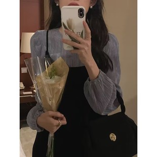 2023秋冬新款连衣裙子女两件套装温柔气质洋气圆领内搭上衣吊带裙