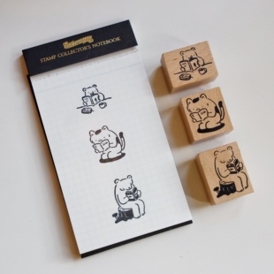 高旗将雄读书主题印章 小熊猫咪动物熊叔手帐装饰手账素材unimoco