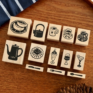 unimoco原创木质印章 餐具套装咖啡茶杯马克杯美日承制手帐装饰