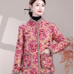 东北大花棉袄改良新中式国风驼绒棉袄女款2025新款妈妈碎花棉袄冬