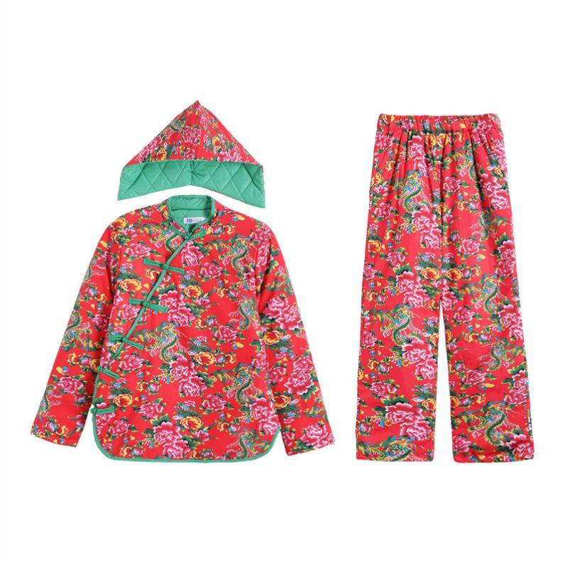东北大花布衣服冬季小棉袄女款民族风加厚棉服外套棉衣棉裤套装秋