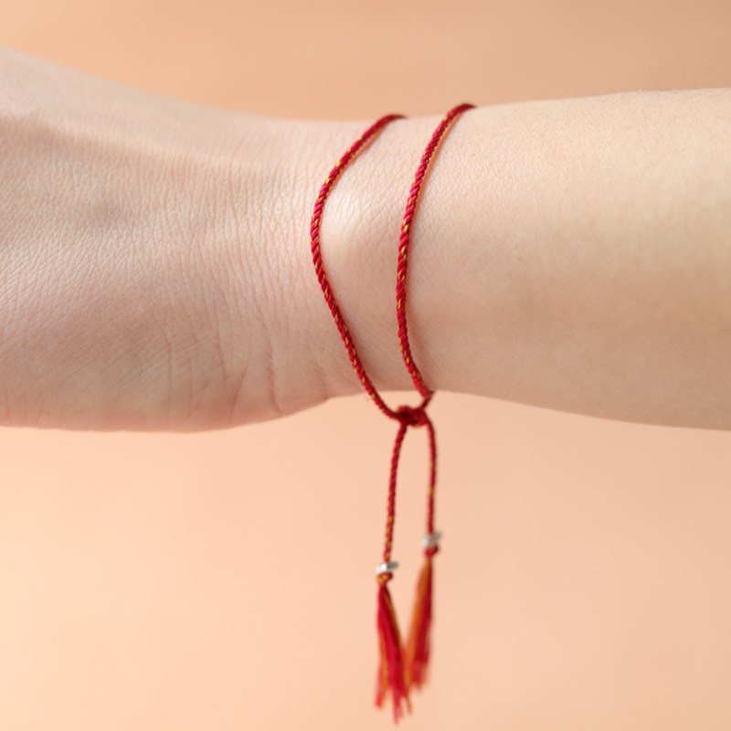 桑蚕丝红绳本命年蛇年碎银子手绳