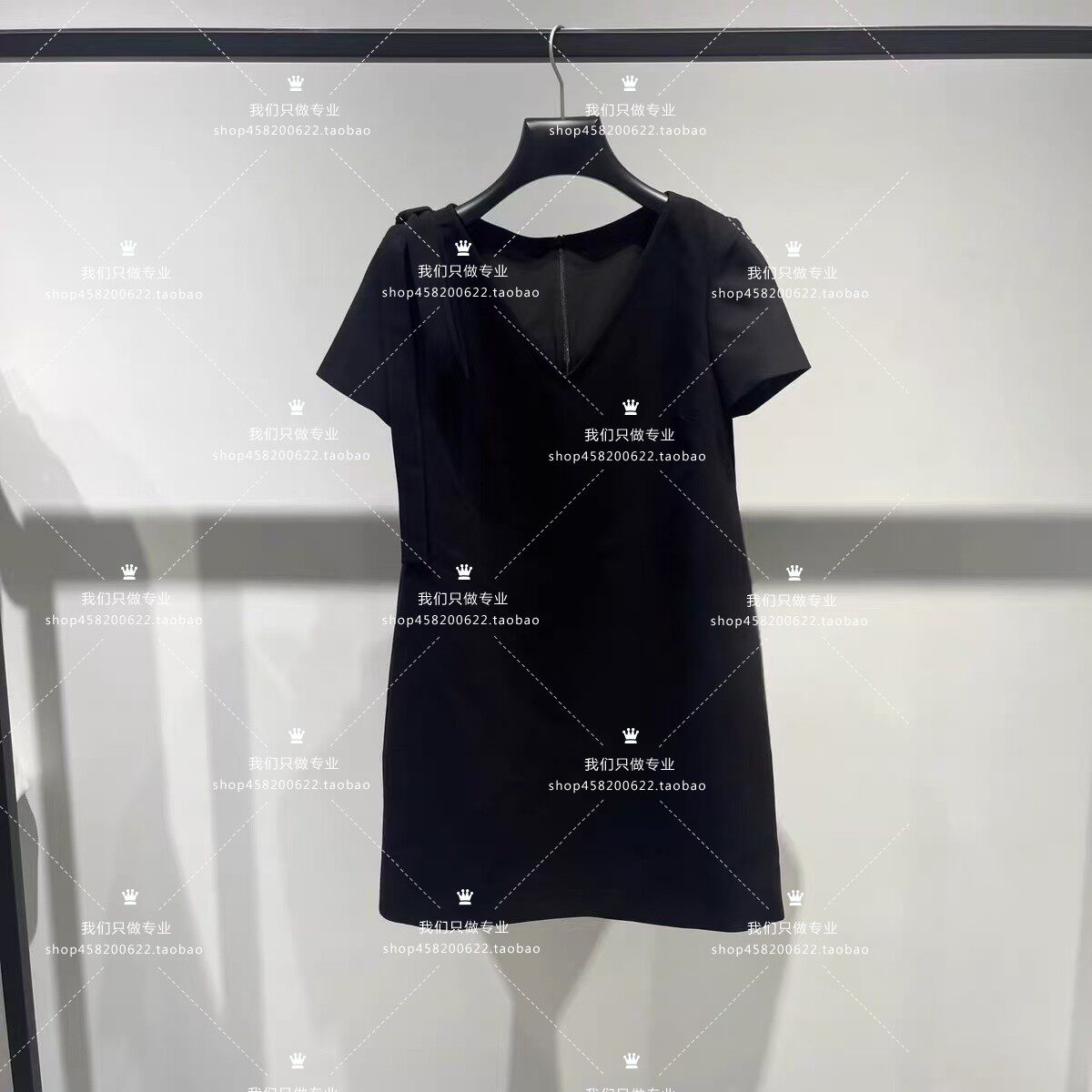 欧家专柜2025秋新V领蝴蝶结短袖连衣裙女A字裙1SY3085210-8A-999