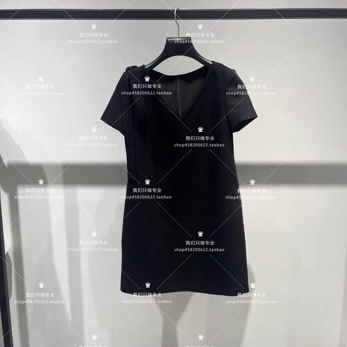 欧家专柜2025秋新V领蝴蝶结短袖连衣裙女A字裙1SY3085210-8A-999