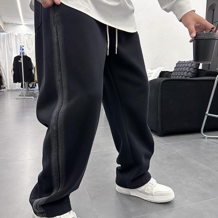 24秋季休闲裤男潮牌流行水洗侧边条渐变直筒裤青年新款帅气长裤子