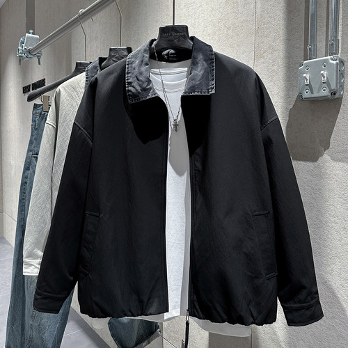 早春新款纯色潮流百搭翻领夹克衫