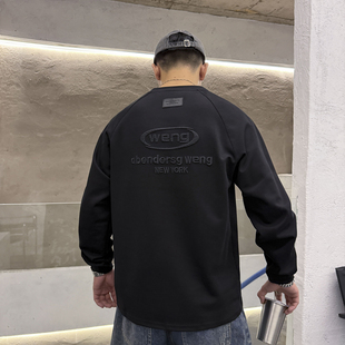 美式 字母刺绣圆领长袖 风高街风重磅百搭卫衣 百搭潮男上衣个性 秋款