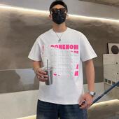 男夏季 新款 个性 潮牌ins短袖 字母压花印花撞色半袖 青年宽松休闲T恤