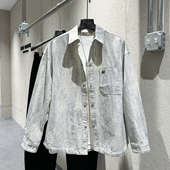 单侧口袋金属装 早春新款 炸街外套个性 饰晕染颜色翻领百搭牛仔外套