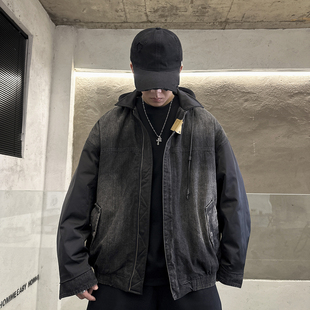 冬季 立体剪裁连帽潮流百搭保暖羽绒服 高街牛仔风假两件外套男个性