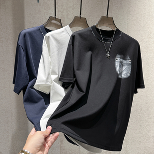 男个性 夏季 新款 大设计短袖 饰潮流圆领T恤 涂鸦口袋印花金属铆钉装