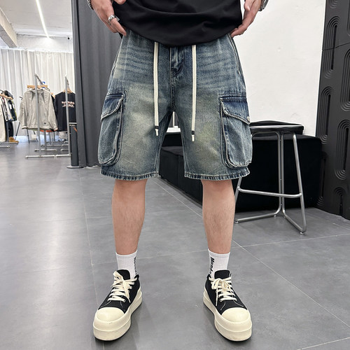 水洗大口袋工装风牛仔短裤