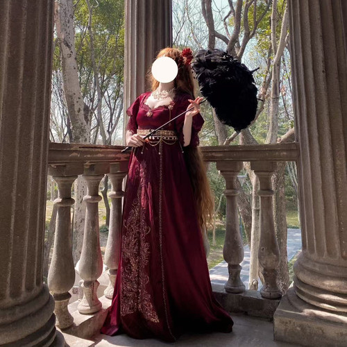 复古帝政红色复古艾洛蒂情诗钉珠