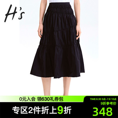 HS2022春夏新款女装高腰设计感小众不规则黑色半身裙中长款裙子