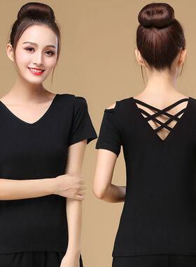 舞蹈服装女上衣短长袖黑色性感形体练功跳舞衣服广场舞拉丁舞成人