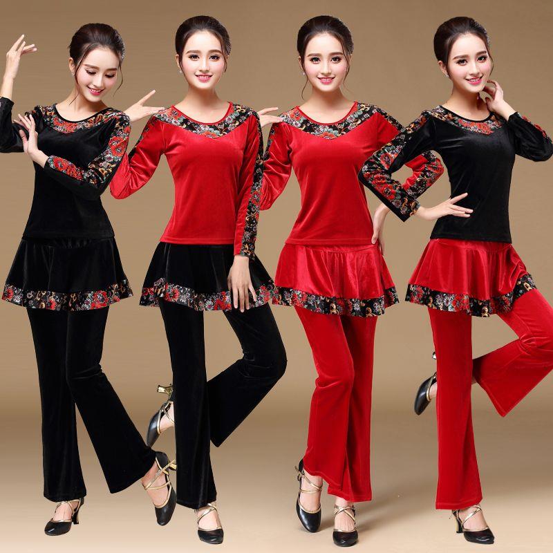 广场舞服装套装新款冬季金丝绒舞蹈中老年演出服成人跳舞衣服