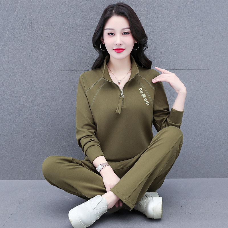 纯棉立领运动服套装女春秋2024新款洋气广场舞团体跑步休闲两件套