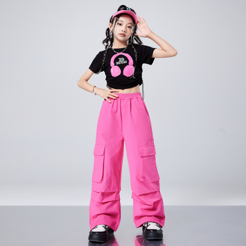 儿童街舞潮服套装小学生舞蹈服露脐装女童爵士舞hiphop嘻哈演出服
