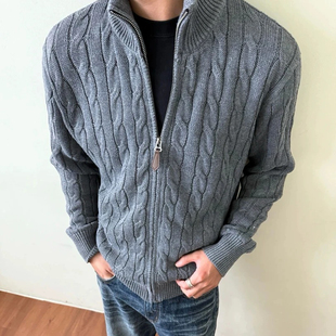 MUUN潮牌简约走线双头拉链立领加绒毛衣外套男女秋冬百搭情侣上衣