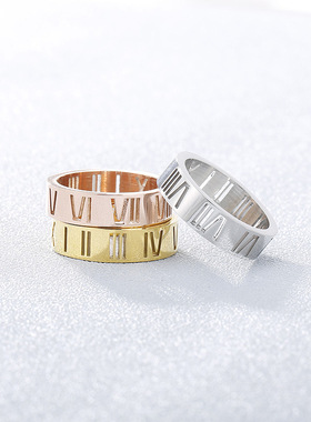 卡轮饰品跨境饰品 钛钢镂空罗马数字女式戒指 跨境电商饰品货源