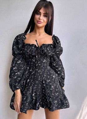 Yujie floral long sleeved A-list skirt 御姐碎花长袖A摆裙