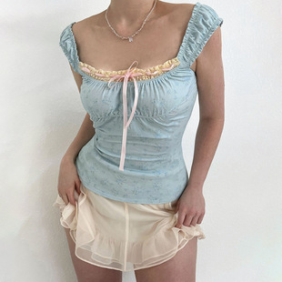 fashionable slim and gentle 上衣 Pure top纯欲风修身 desire