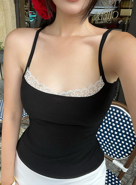 Sexy lace trimmed slim fitting tank top 蕾丝边修身紧身背心女