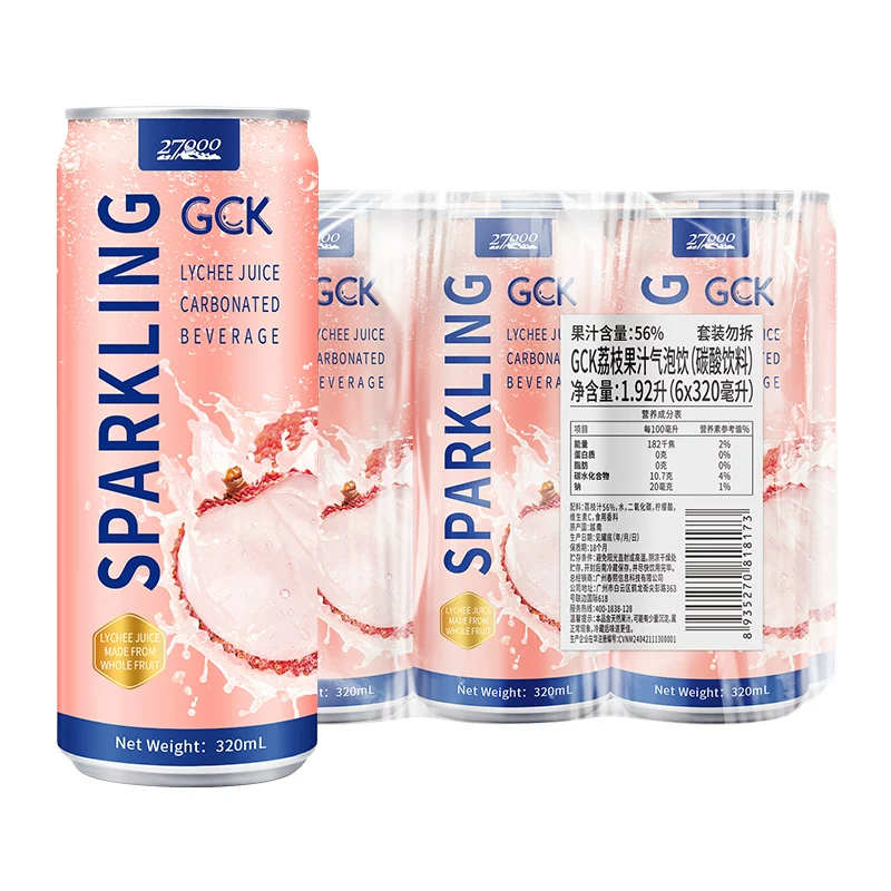 GCK импортированный ананас, личи, лимон, гуаву, грейпфрут, пузырьковый сок, напиток ale 0 жир/0% калорий, напиток 320мл*12 банок