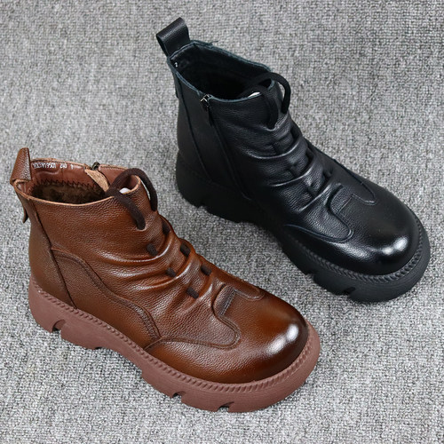 冬季复古厚底马丁靴加绒保暖棉靴