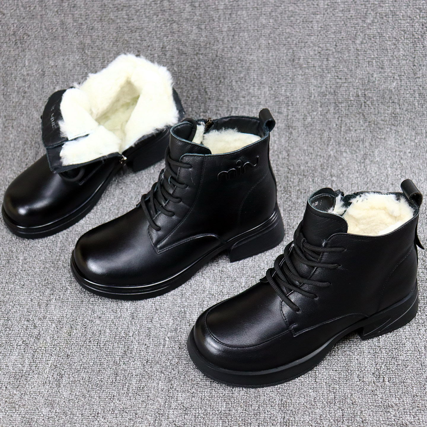 红依利女靴2025冬新款牛皮加厚羊毛保暖妈妈棉靴厚底舒适马丁短靴,女鞋,马丁靴,淘宝优惠券,粉丝福利购,淘宝优惠卷