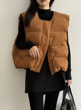 言双 韩系简约圆领棉马甲女 冬季时尚百搭保暖叠穿背心外套82635