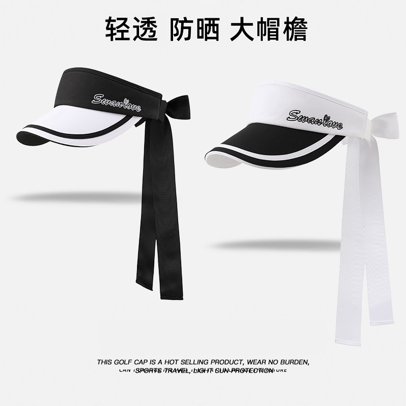 SG高尔夫春夏新款空顶帽子女拼接撞色飘带遮阳防晒可调节golf帽